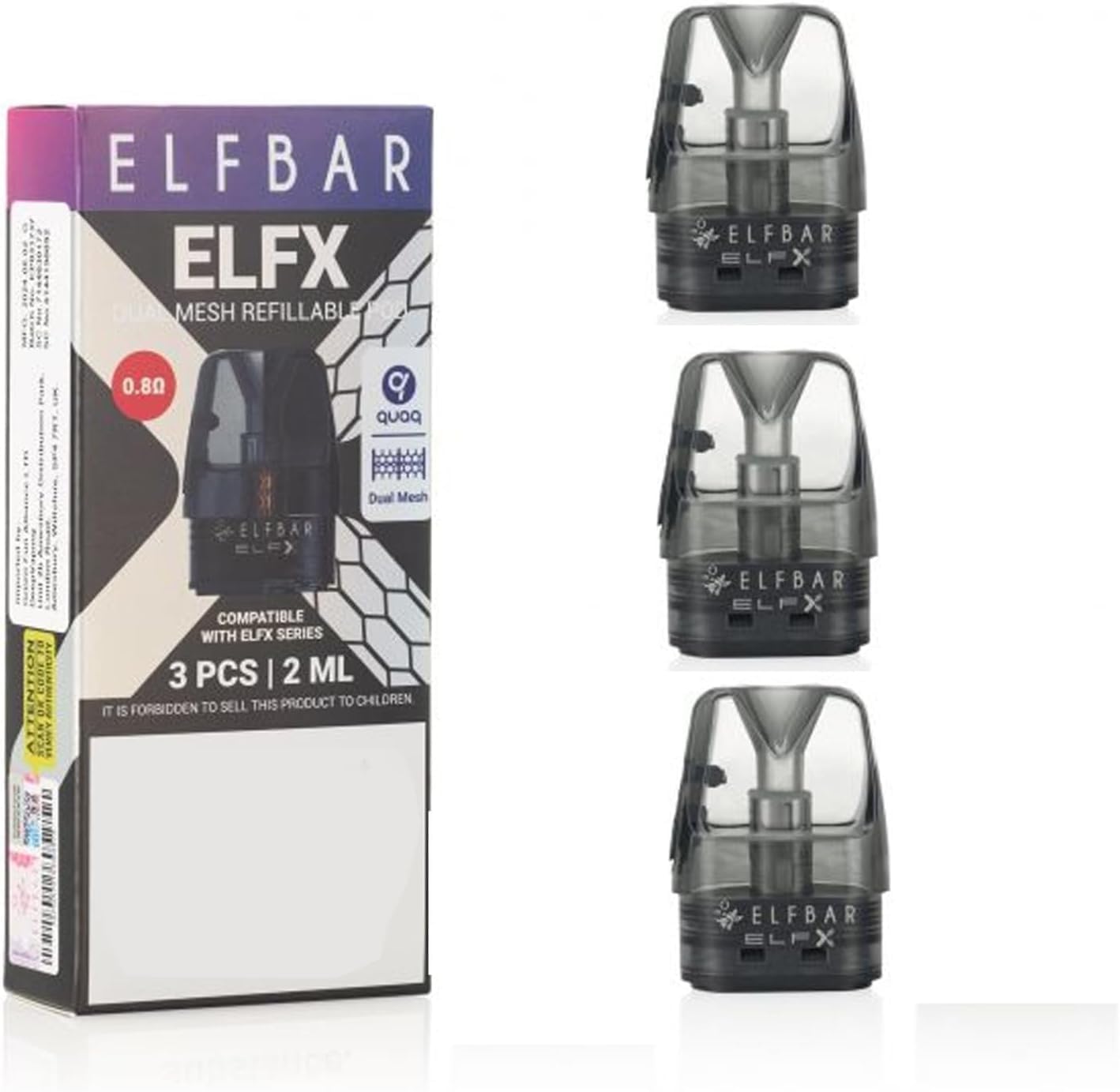 Elf Bar ELFX Pod Kit, 1000mAh Battery, LED Indicator, Top Fill Design, 30W Maximum Output, Dual Mesh Pod, 2ml Cartridge Capacity, No Nicotine (Dual Mesh 0.8ohm)