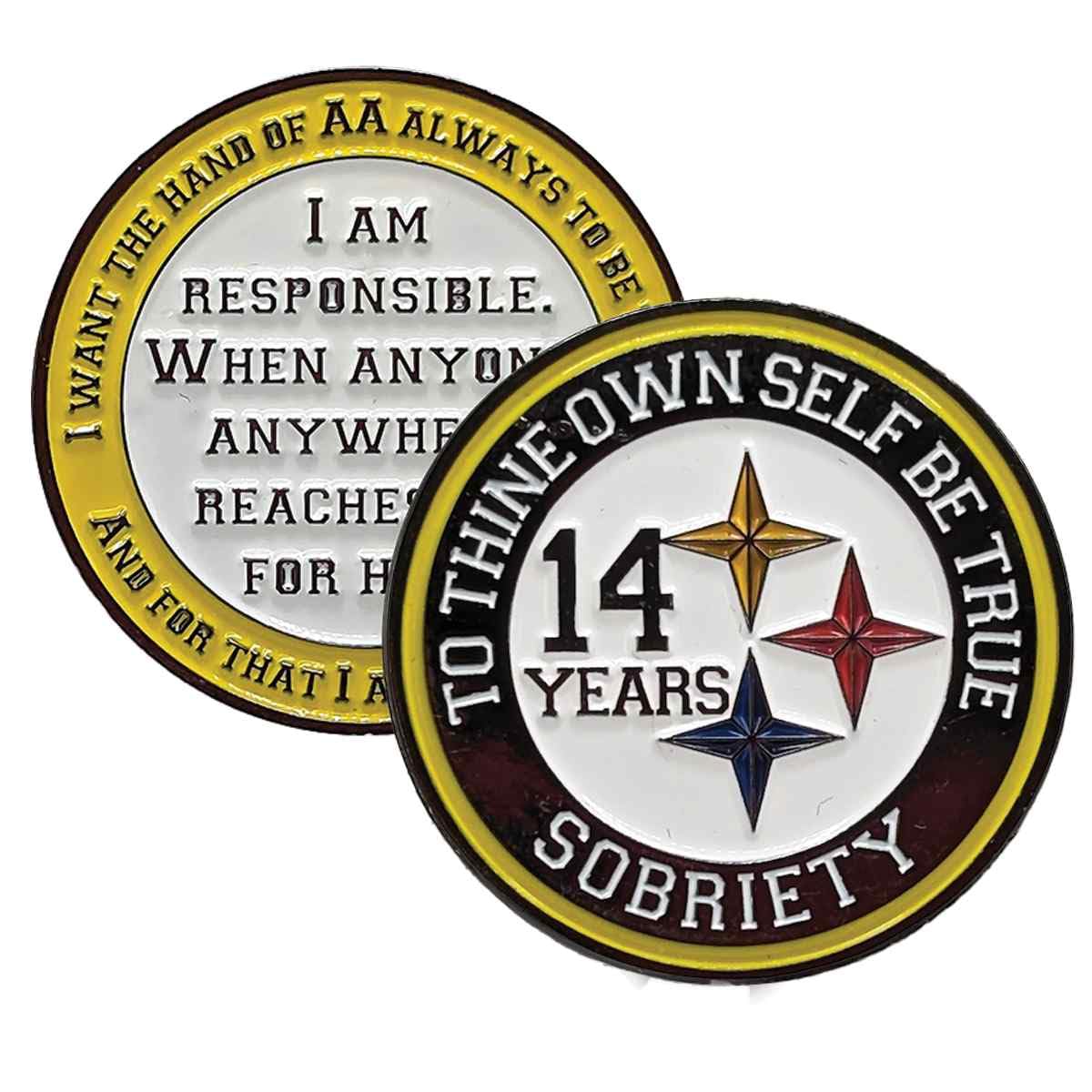Black and Gold Recovery Medallion in Years 1-50 with Alcoholics Anonymous Responsibility Pledge My Recovery Store