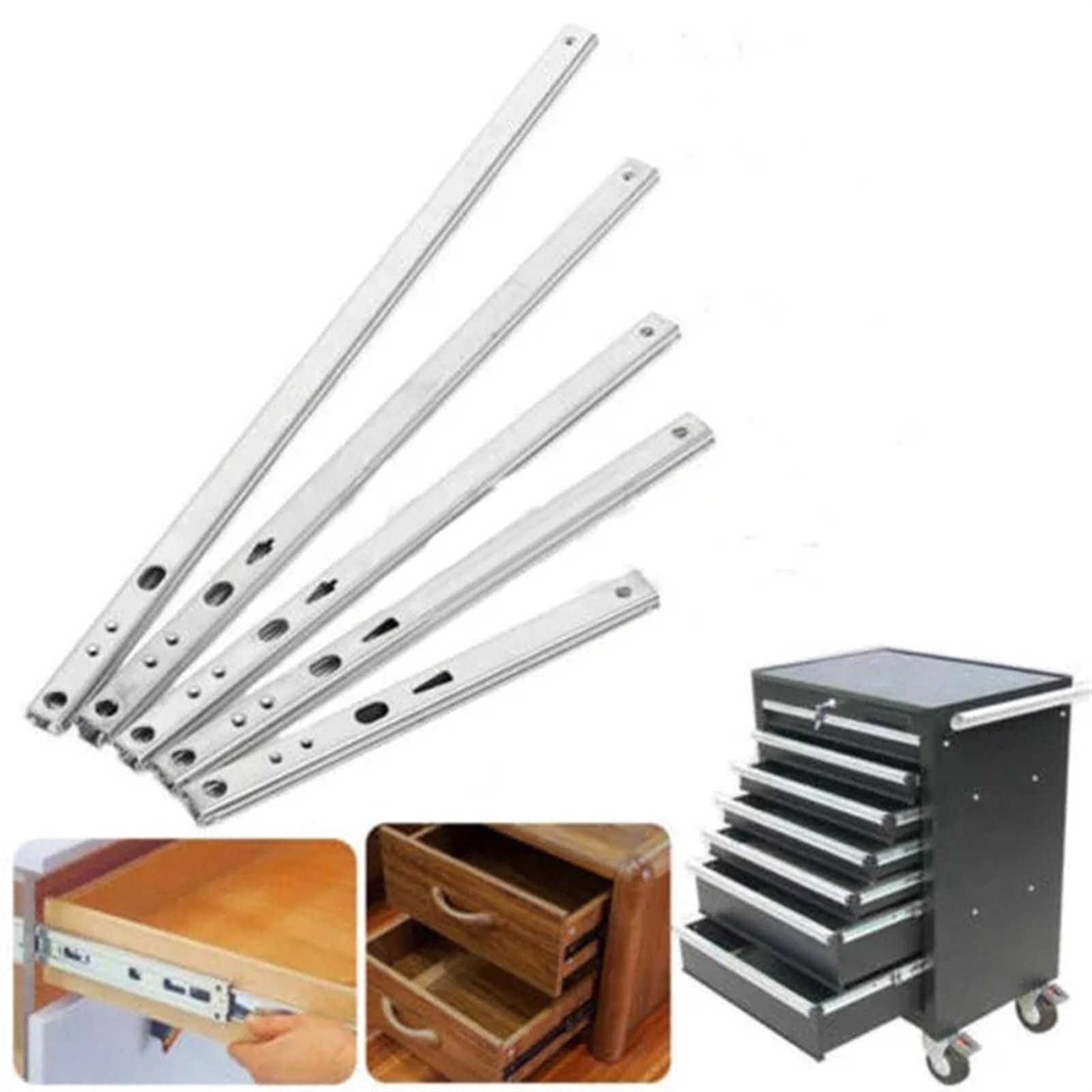 Guide Per Cassetti 2PCS Drawer Steel Ball Rail Slides Balls Guide Two Sections 17mm Wide Fold Furniture Hardware Fittings Per Cucina(16 inch)