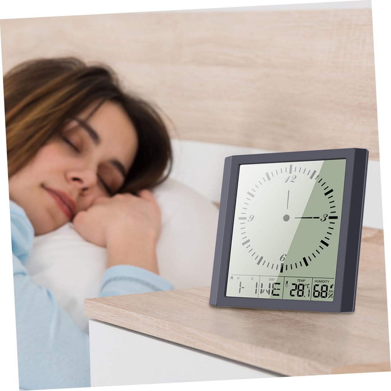 Orologio da Parete Digitale Nero in Abs Calendario Perpetuo e Igrometro, Multifunzione Display Auto-regolante per Ufficio e Studio