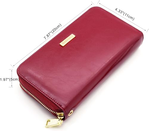 Miniatura 5 de Andoilt Cartera de cuero genuino para mujeres hombres con bloqueo RFID, portatarjetas, cremallera, espacio para guardar el teléfono celular