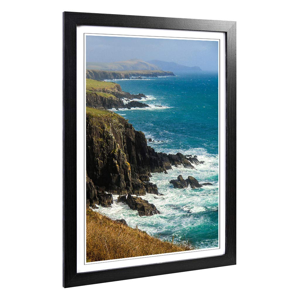 Big Box Art Framed Print of Coast Shore Cliffs Beach Seascape Design | Wall Art Picture | Home Decor for Kitchen, Living Room, Bedroom, Hallway, Black, A2 / 24.5x18 Inch / 62x45cm