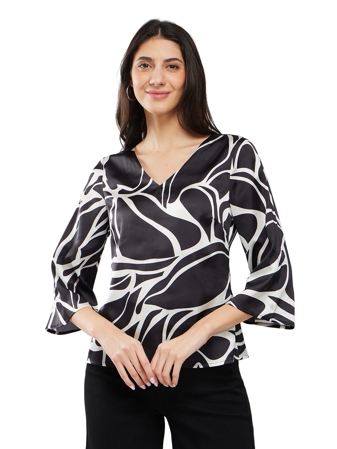 Print Flared Sleeve Satin Top-image-47