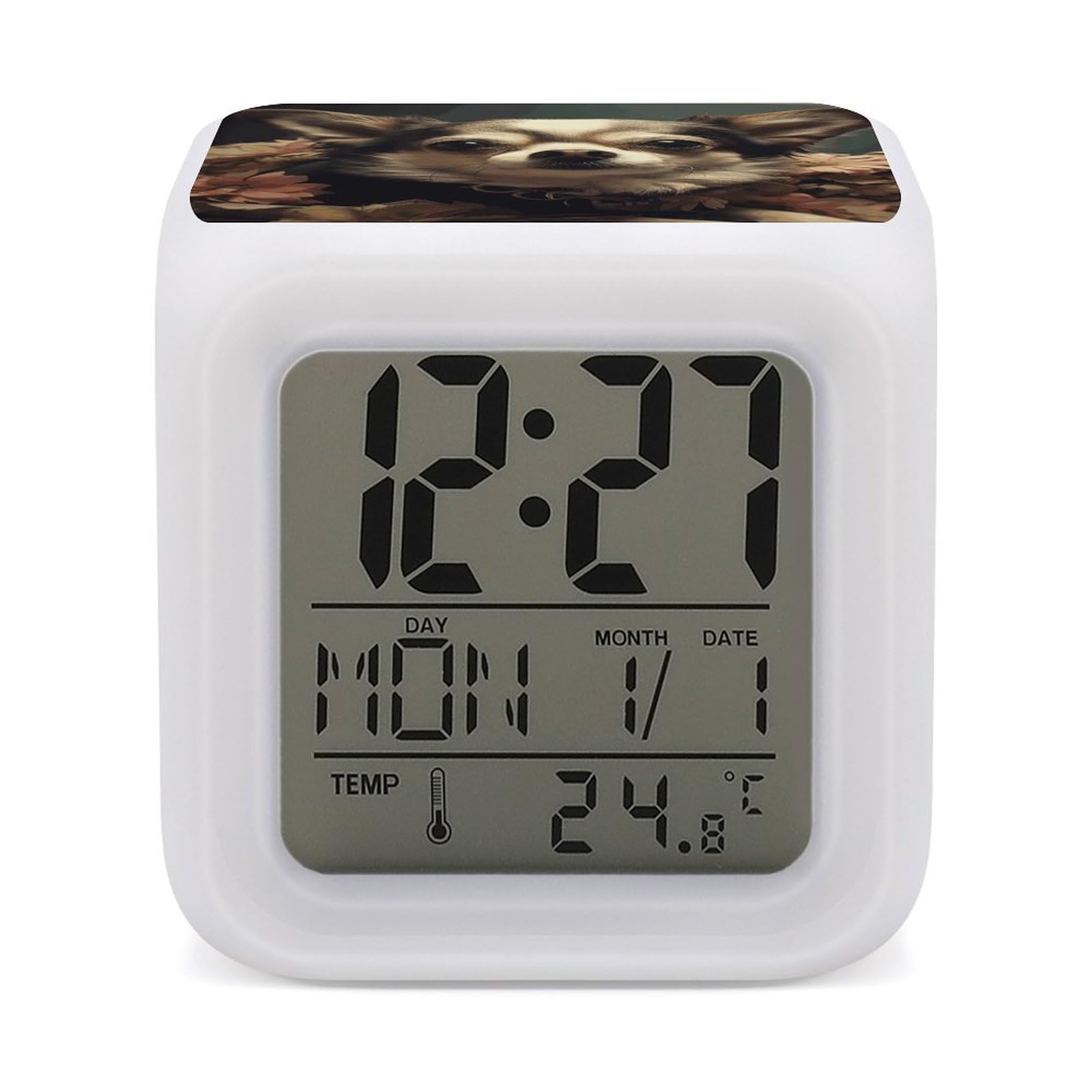 FekiLoot Chiwawa Alarm Clock 7 LED Color Changing Wake Up Clock Digital Alarm Clocks with Snooze Digital Bedside Clocks with Night Light for Home Office Or Dorm