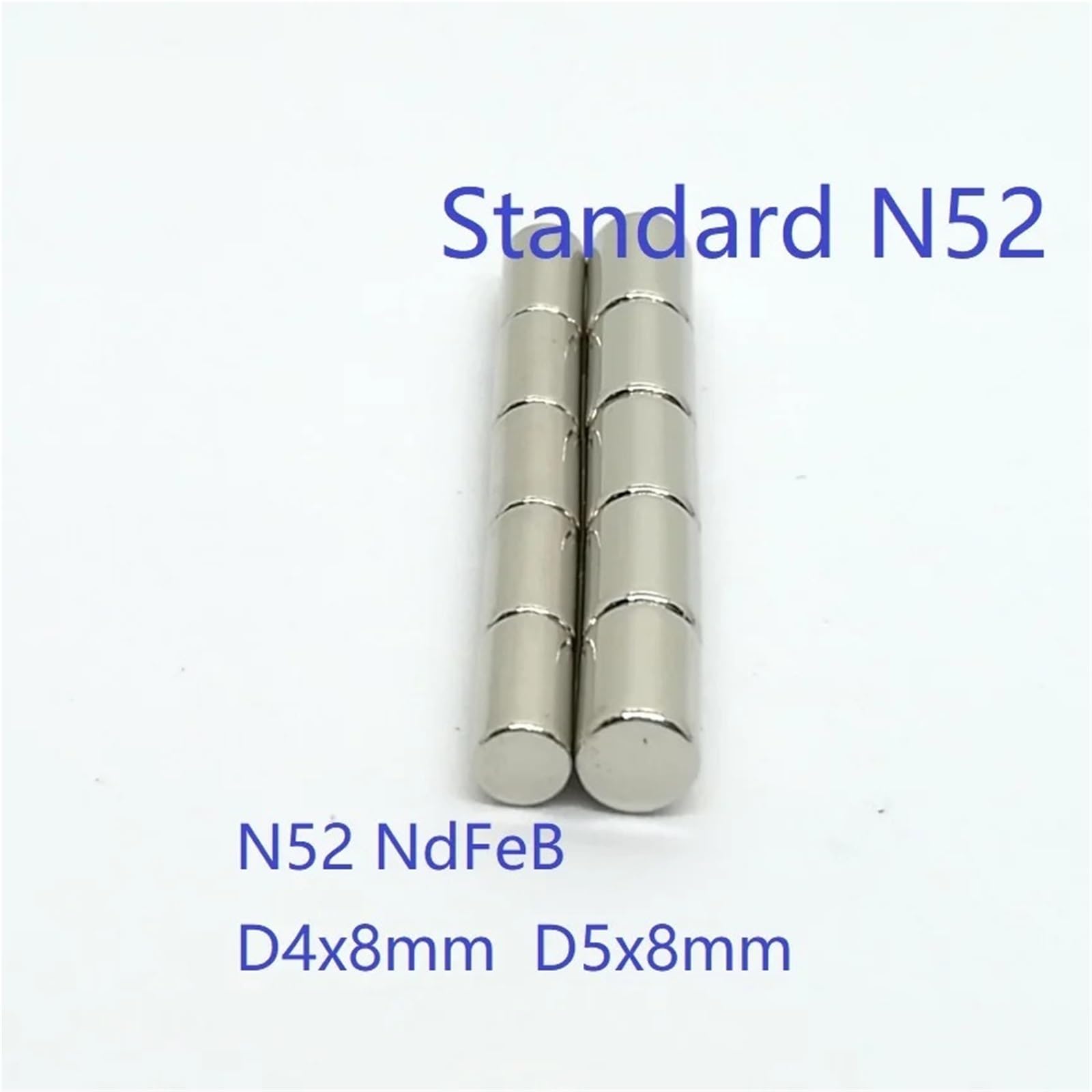 10 50 100 unids/lote N52 imán cilíndrico NdFeB 4 * 8 5 * 8 tamaño estándar redondo fuerte imanes de neodimio permanentes de tierras raras 4X8 5X8(N52 NdFeB D4x8mm,50PCS)