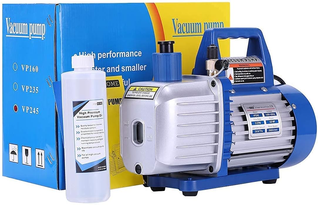 VIVOHOME 110V 1/2 HP 5 CFM Dual Stage Rotary Vane HVAC Air Vacuum Pump with Oil Bottle and 110-120V AC 60Hz 3/4HP Single Cylinder Portable Refrigerant Recovery Machine Set