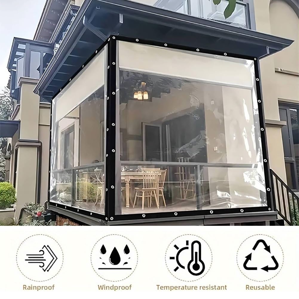 Generico Telo Trasparente per Veranda, 2 m 5 m 6 m 7 m 8 m 9 m 10 m 15 m Telo Impermeabile in plastica con Occhielli, per Piante da Campeggio all'aperto Pollaio da Giardino