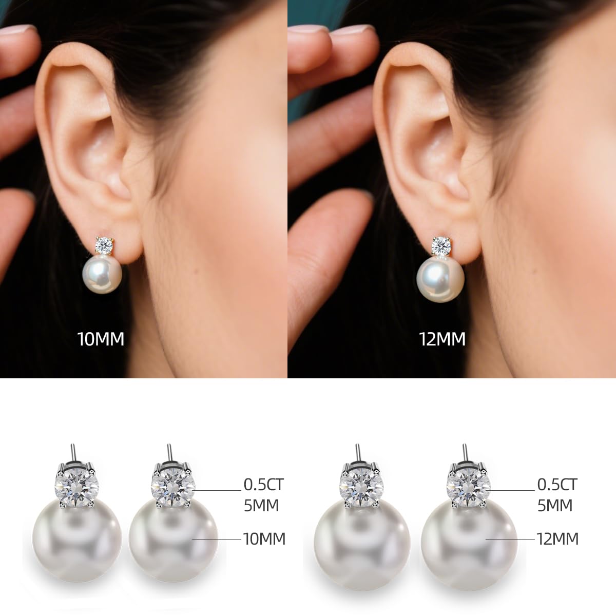 Pendientes de Moissanite con Perlas, Diamante de Laboratorio, Plata 925 Baño de Oro Blanco de 18K, Pendientes de Perlas de Agua Dulce, Regalo para Mujer.