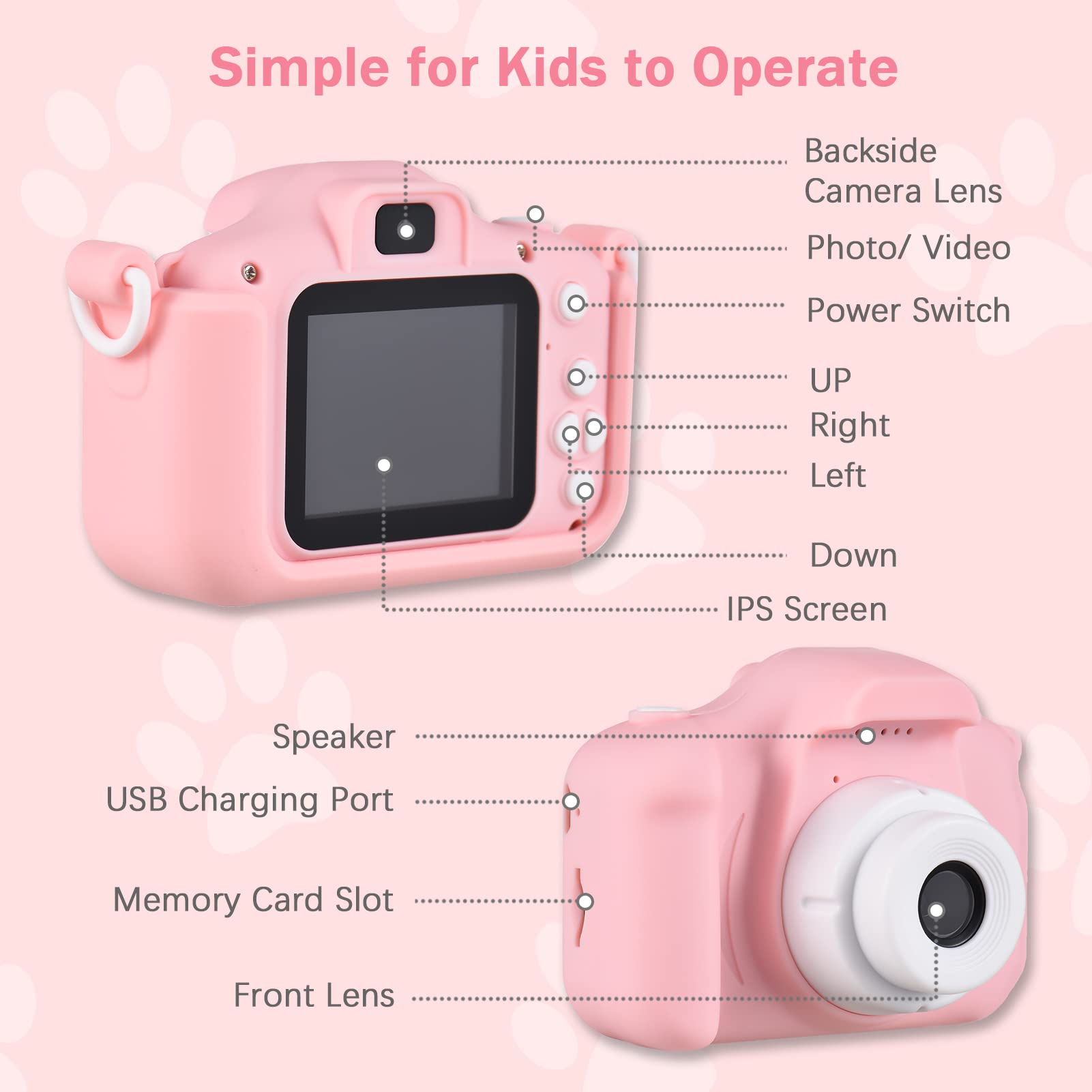 Andoer Fotocamera digitale, 1080P 2,0 pollici Fotocamera per bambini, con cinghia, regali ideali per bambini di 3-10 anni, blu mouse