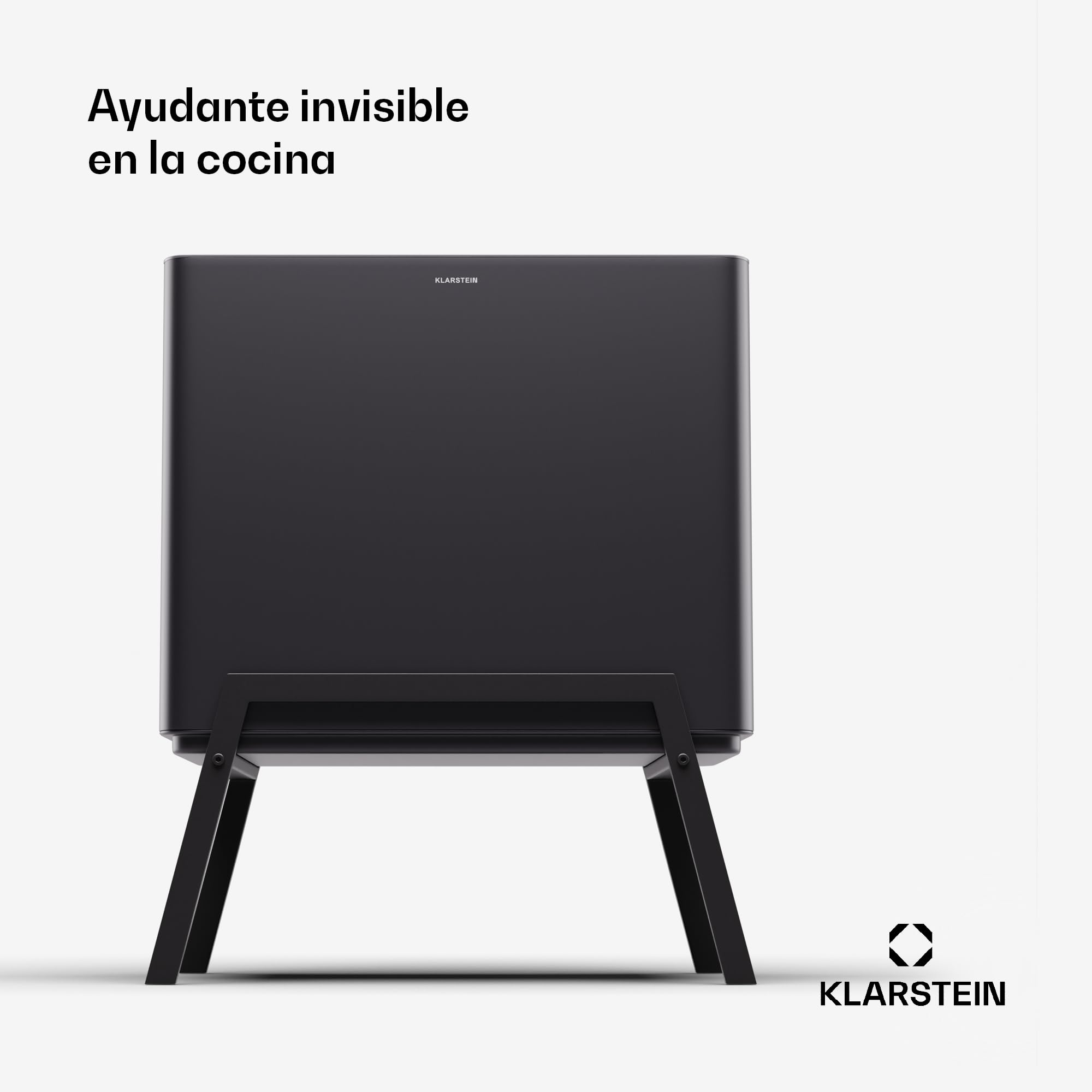 KLARSTEIN Yuma Cubo de basura cocina - 44L con 3 compartimentos, cubo de compost y filtro de olores, con filtro de carbón, acero inoxidable, patas elegantes, reciclaje fácil, negro