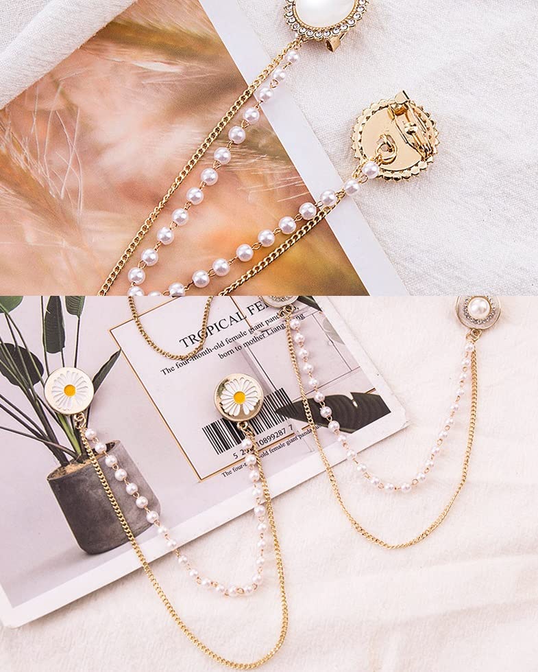 Image of Vintage Sweater Shawl Chain Brooch for Women Clips Antique Cardigan Clip Collar Holders Decorations Dress Sweater Collar Brooch Pins Girls Straps anti-slip chain