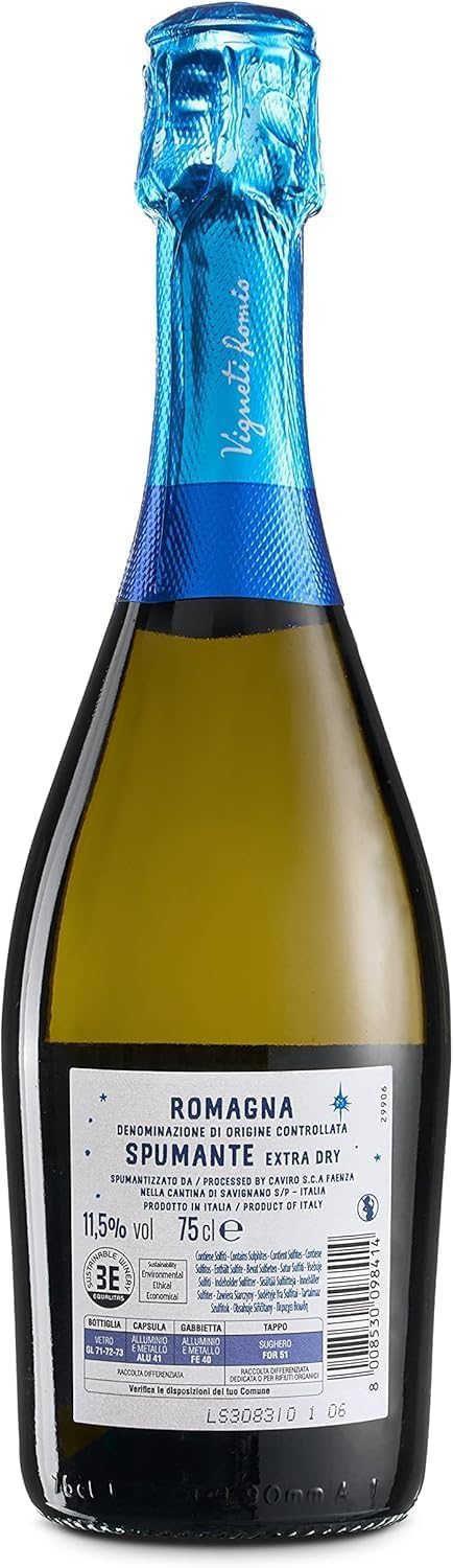 Vigneti Romio Trebbiano Vino Spumante Bianco Novebolle Romagna DOC, Gusto Fresco con Note Fruttate, 11.5% Vol, Confezione con 6 Bottiglie da 750 ml