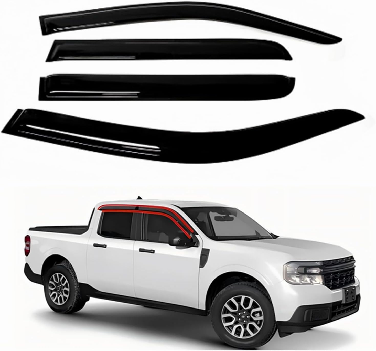 Tape-On Window Visors 4-Piece Compatible with 2022-2025 Ford Maverick Sun Rain Guards Shield Shade Smoke black 2022-2025 Ford Maverick
