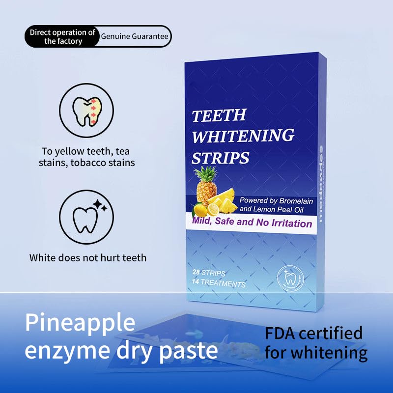 Image of BDIKFNL Teeth Whitening Strips, 28 Strips /14 Treatments, Bromelain and Lemon Peel Oil, Mild and Safe