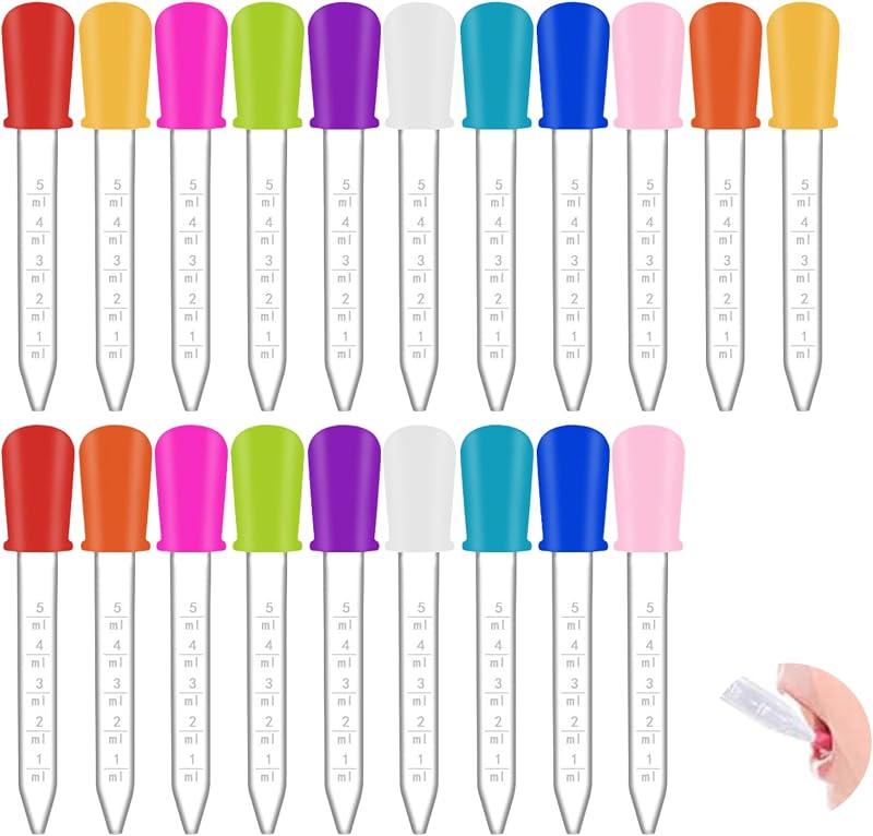 20 Pack Liquid Droppers 5ml Eye Dropper with Bulb Tip Clear Silicone and Plastic Pipettes for Kitchen Kids Candy Molds Gummy Making Mud Kitchen Accessories Essential for Liquids Transfer
