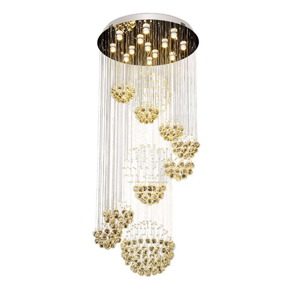 PCXEHUYP Bedroom,Living Room,Crystal Chandelier Modern Crystal Ball Ceiling Light Fixture,Round Chandelier,Long Staircase Lights Duplex Building Fixtures During Lighting-