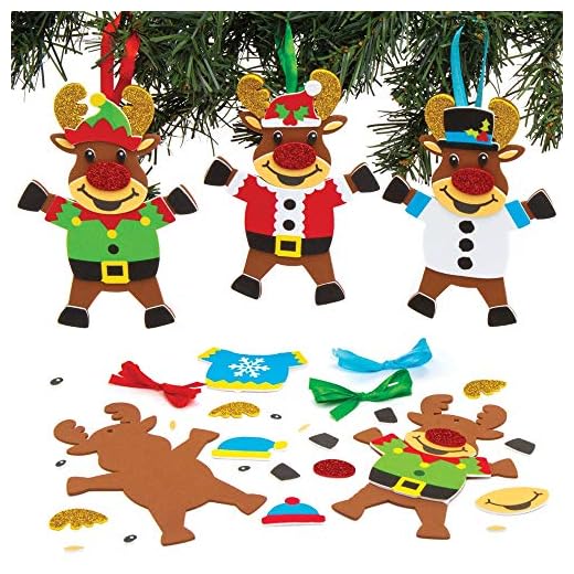 Baker Ross Kits de décorations Renne à Pull de Noël (Paquet de 6) - Loisirs créatifs de Noël pour Enfants