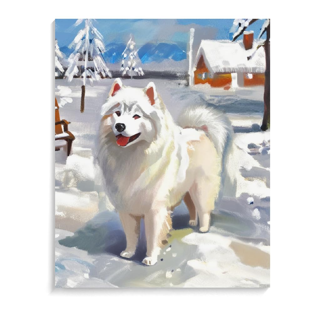 Paint by Numbers Samoyed Dog DIY Acrylic Painting Kit with Brushes Pigment Oil Painting Artwork Adults Beginners Wall Decor 12x16inch(30x40cm) Frameless