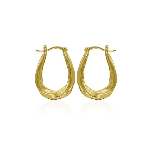 Miniatura 3 de Twisted Hoops Earring 14K Gold Plated Jewelry, Oval Shape Twist Huggie Goop Chunky Hoop Earring, Designer Earrings Gift for her, Women (Gold Plated)