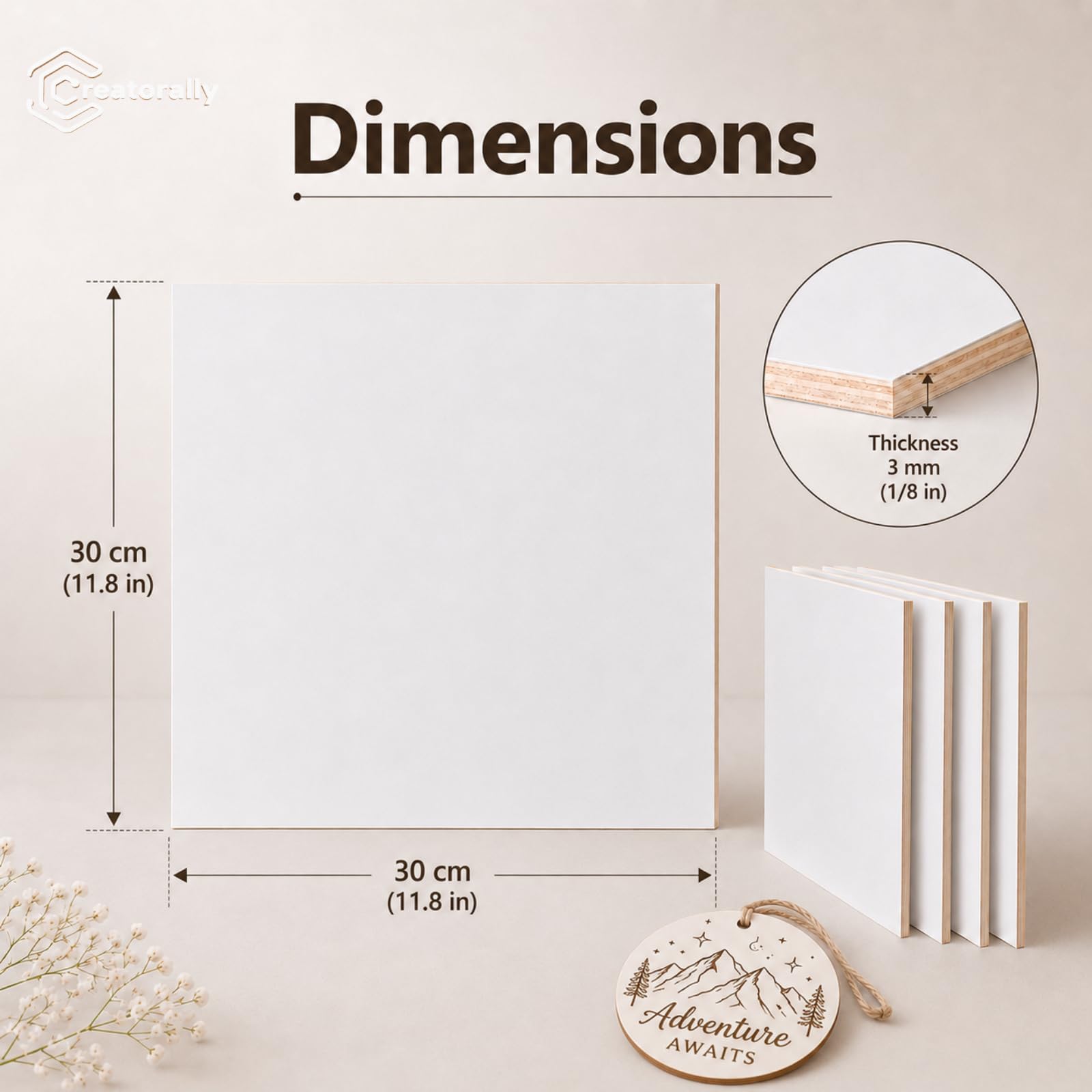 Coloré Contreplaqué 3mm, Bois de Tilleul pour Gravure Laser 30x30 cm 4 Pièces, Coloré Contre Plaque pour Gravure et Découpe CNC, Plaque de Bois pour Bricolage, Pyrogravure (Blanc)