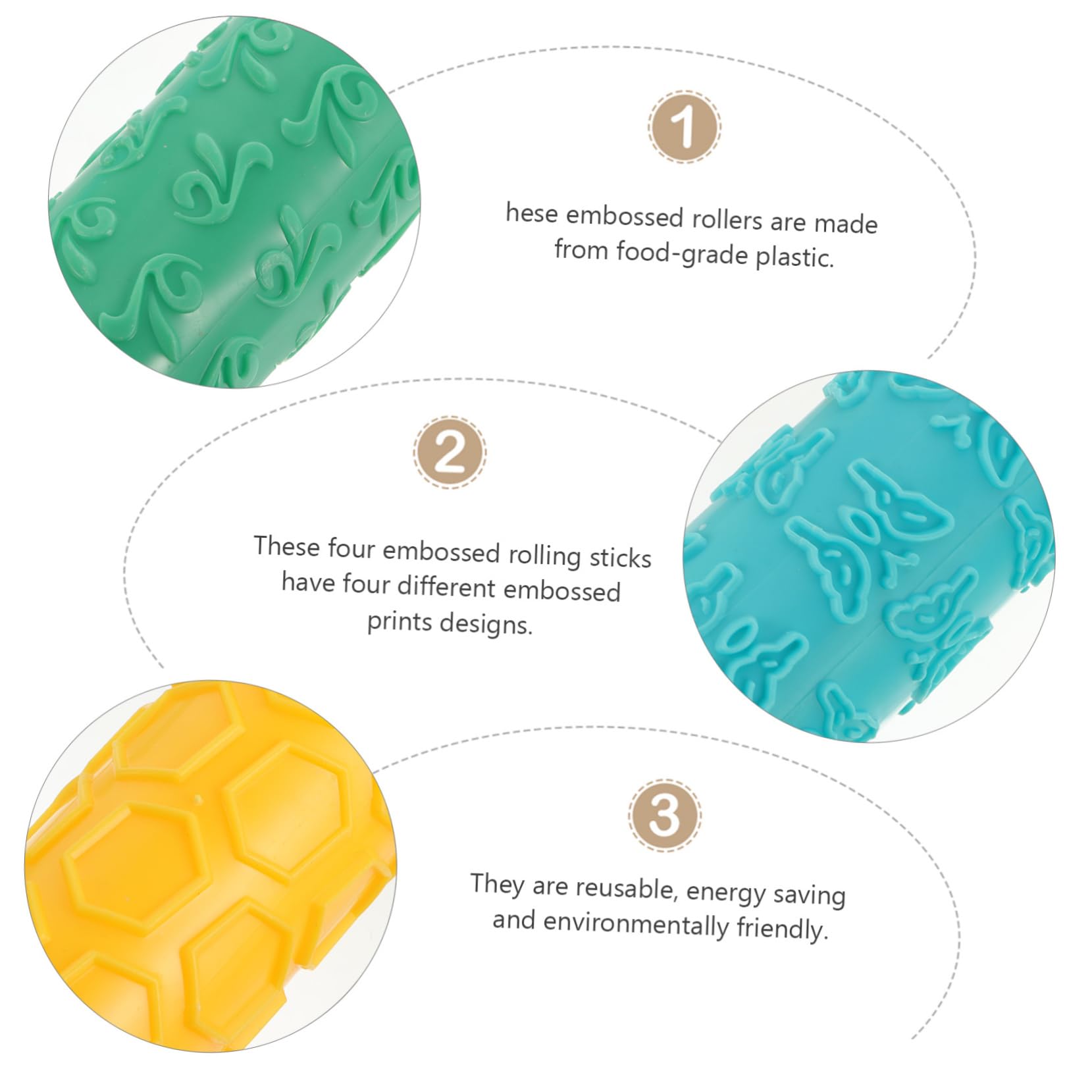 Rodillo de Repostería Creativo de Plástico 4 Piezas Relieve para Elaboración de Pasteles y Resultados Uniformes, Ligero y Fácil de Usar Color Aleatorio