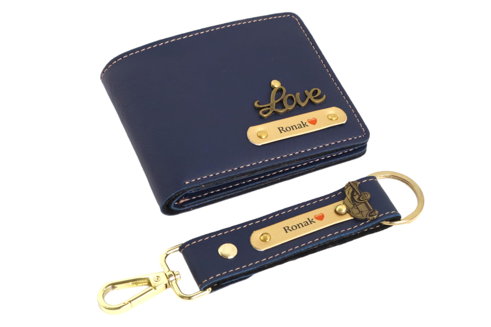 Customized Leather Men's Wallet and Keychain With Name Charm | Personalized Birthday Gift for Men/Husband (BLUE)-image-29