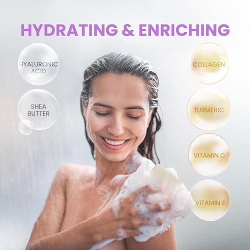 Miniatura 5 de Body Restore Jabón de ácido kójico (lavanda 2 unidades), con vitamina C, E, manteca de karité, colágeno, ácido hialurónico, cúrcuma, retinol para