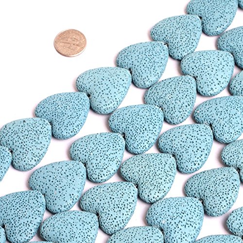 GEM-Inside Natural 27mm Blue Heart Shape Lava Rock Gemstone Loose Beads Handmade Beads for Jewelry Making Jewelry Beading Supplies for Women