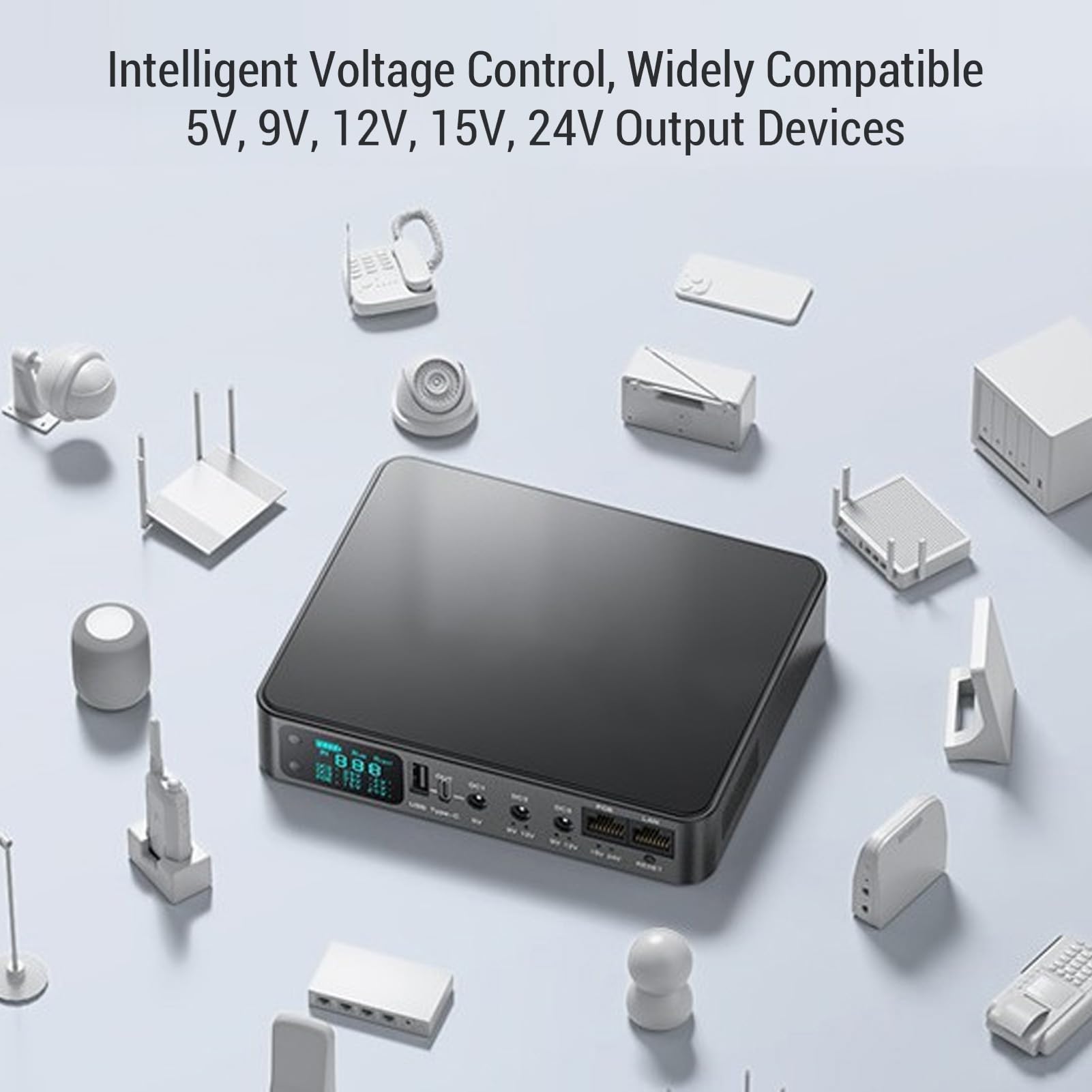 Fockety Backup della Batteria de 18000Mah Mini UPS, 5 Prese di Backup Dell'Alimentazione Batteria con Uscita Multi -tensione DC 5V 9V 12V, per Router WiFi, Telecamera di Sicurezza (Spina europea)