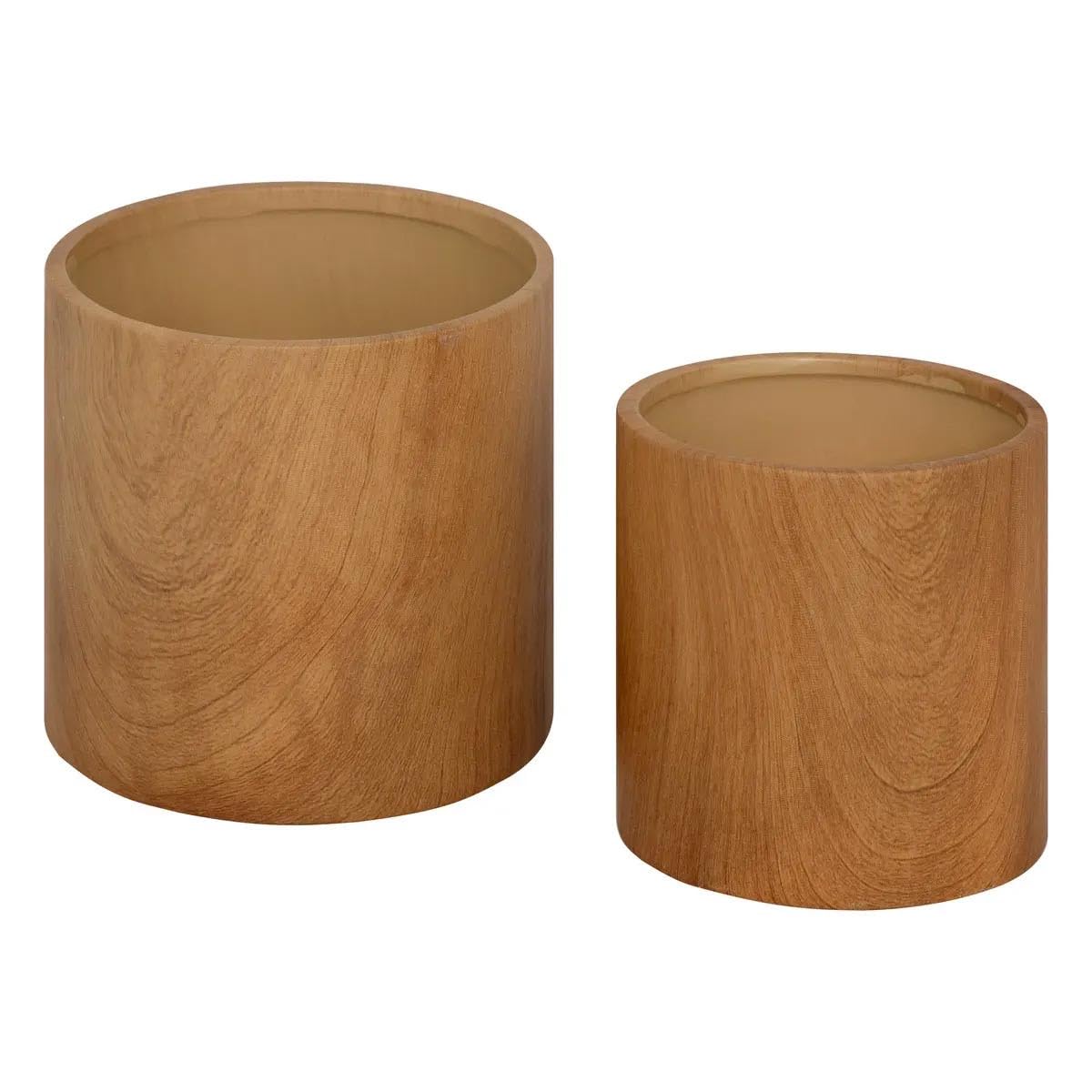 Atmosphera Créateur d'intérieur - Lot de 2 Cache-Pots Effet Bois SOA 14cm Naturel