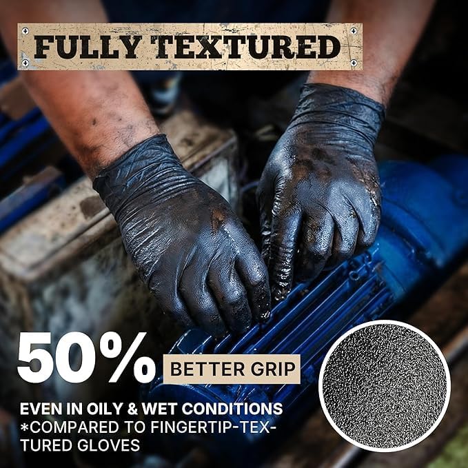 Image of TitanFlex Black Nitrile Disposable Gloves, 5 Mil, Fully Textured, Heavy Duty, Latex Free & Powder Free for Cooking, Food Prep, kitchen clean, 1000 ct (S)