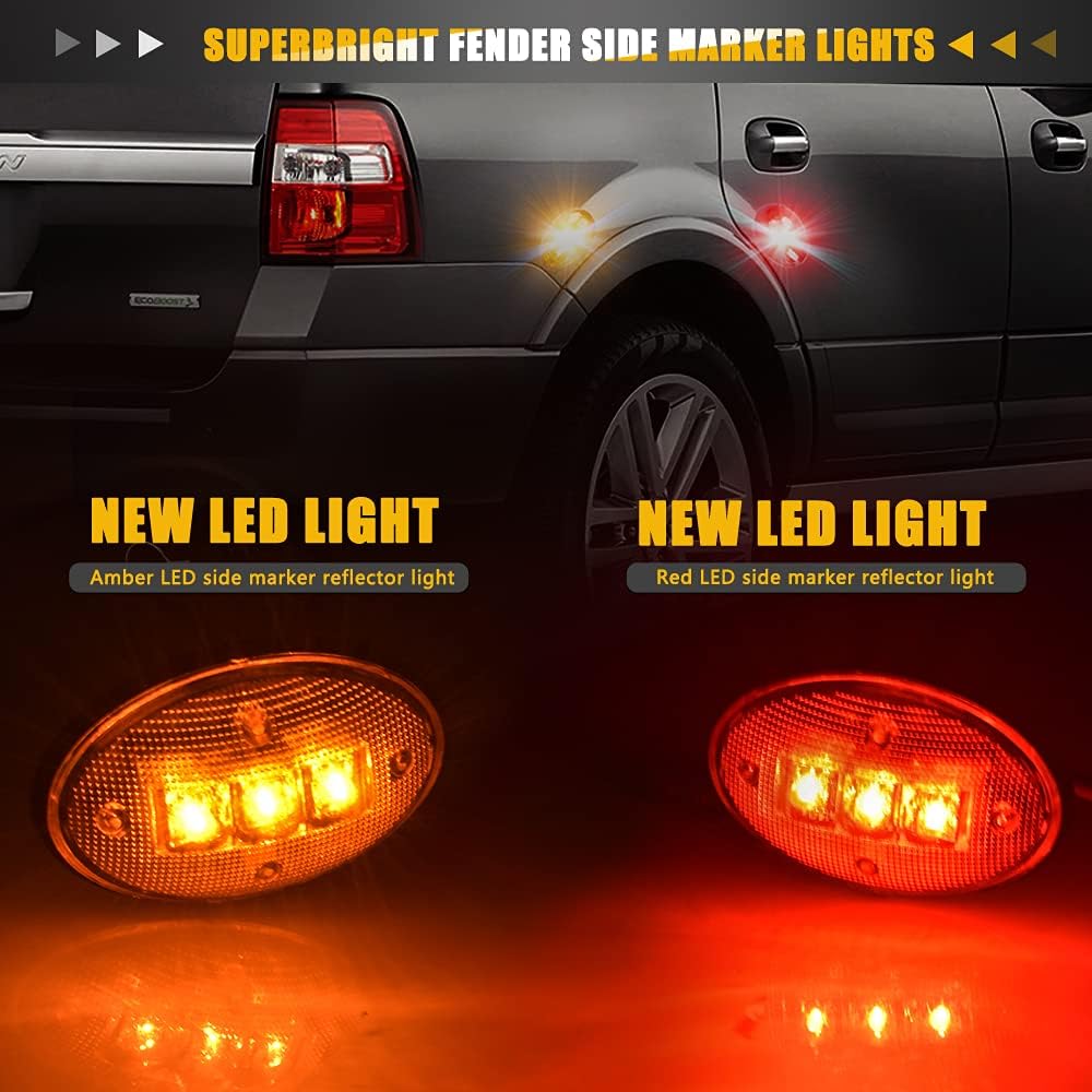 nifeida Dually Bed Fender Side Marker Lights for Ford 1999-2014 F250 F350 F450 F550 Super Duty Front Rear Wheel Waterproof LED Clearance Lamp w/T10 Plug (2pcs Amber & 2pcs Red)