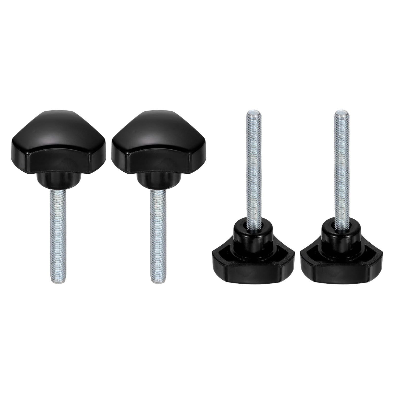 sourcing map 4 Pcs Triangle Handle Knobs M6 x 40mm (1mm Pitch) Male Thread Metric Carbon Steel Hand Tightening Clamping Screws Threaded Stud Knob Bolts for Woodworking Jigs, Black