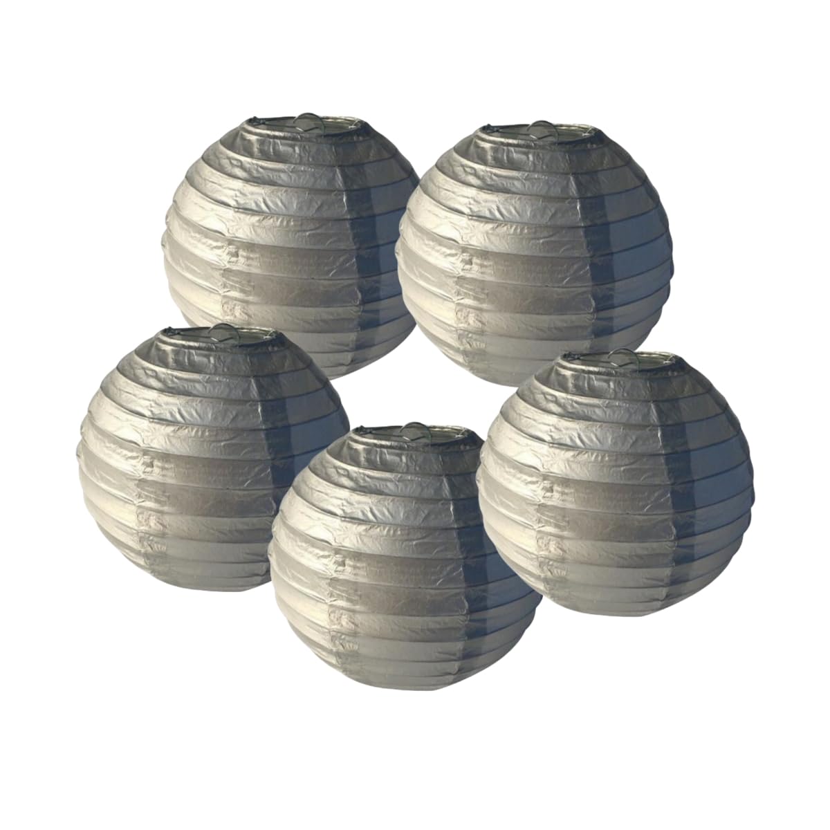 SrchJoy Paper Lanterns Pack of 5 Chinese Wedding Paper Lantern lampshade Lights Round Hanging Lantern for Birthday Party Decorations (Silver, 5 Pcs - 4" (10cm))