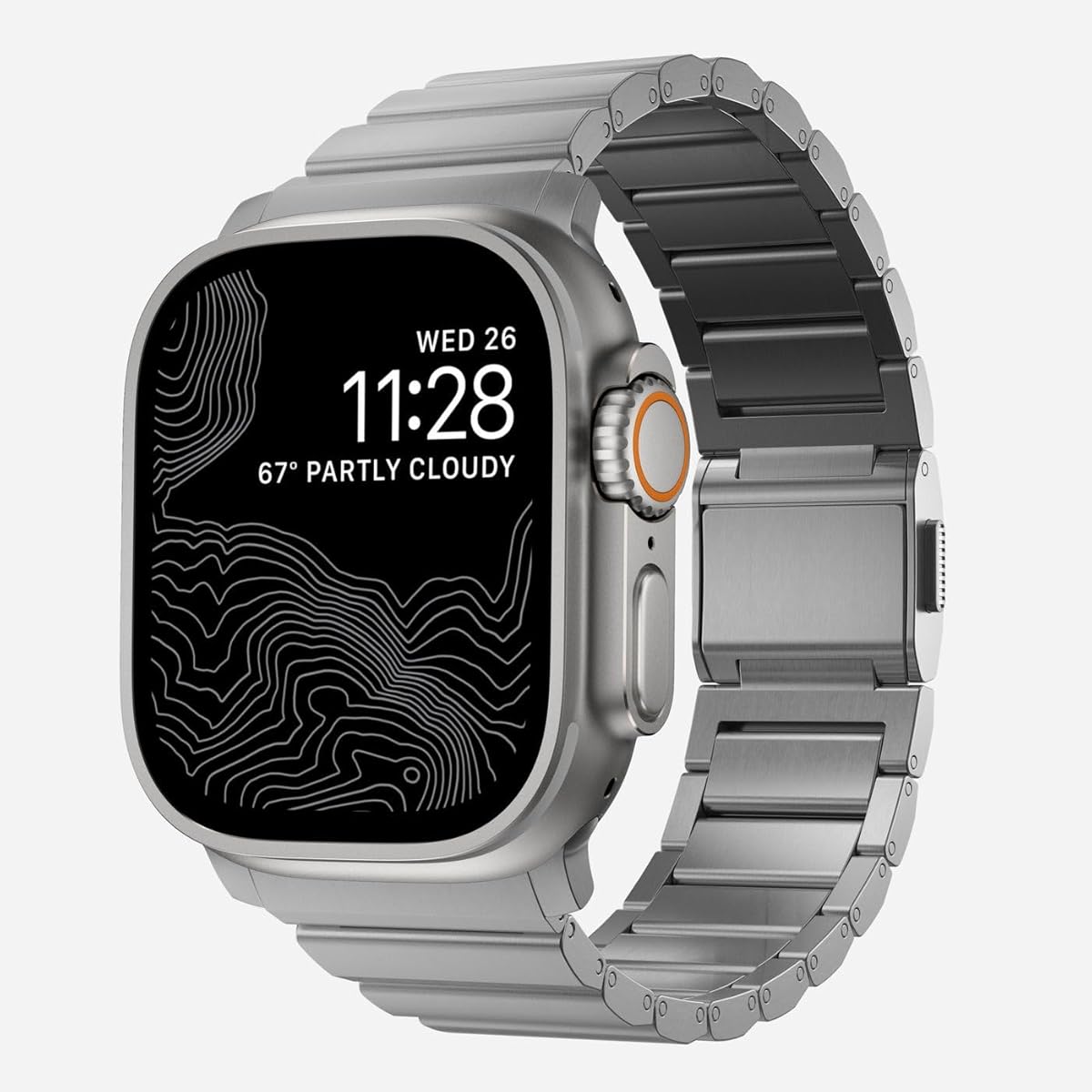 Titanium Apple Watch Band v2 45mm Silver Hardware, Titanium Ultra Watch Band with Adjustable Links and Integrated Lugs, Band for Apple Watch Ultra 1-3, Compatible with Apple Watch Series 1-11, and SE