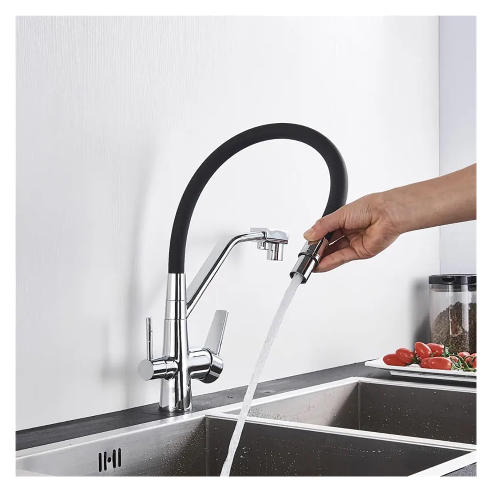 1PCS Filtration Küchenarmatur Reinigung Küchenarmatur 360 Grad drehbarer Wasserfiltrationshahn Küche Dreiwege-Warm- und Kaltmisch-Spülbeckenhahn (Color : Brushed Nickel)