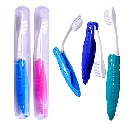 Dr. Flex Travel Foldable Toothbrush with Anti Bacterial Cap Containers Kit -Made in India - Pack of 2