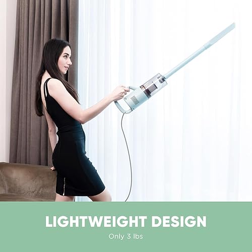 Miniatura 4 de Aspiradora de palo con cable, potente succión de 14 KPa, aspiradora de mano ligera para suelos de madera dura, alfombras, pelo de mascotas y