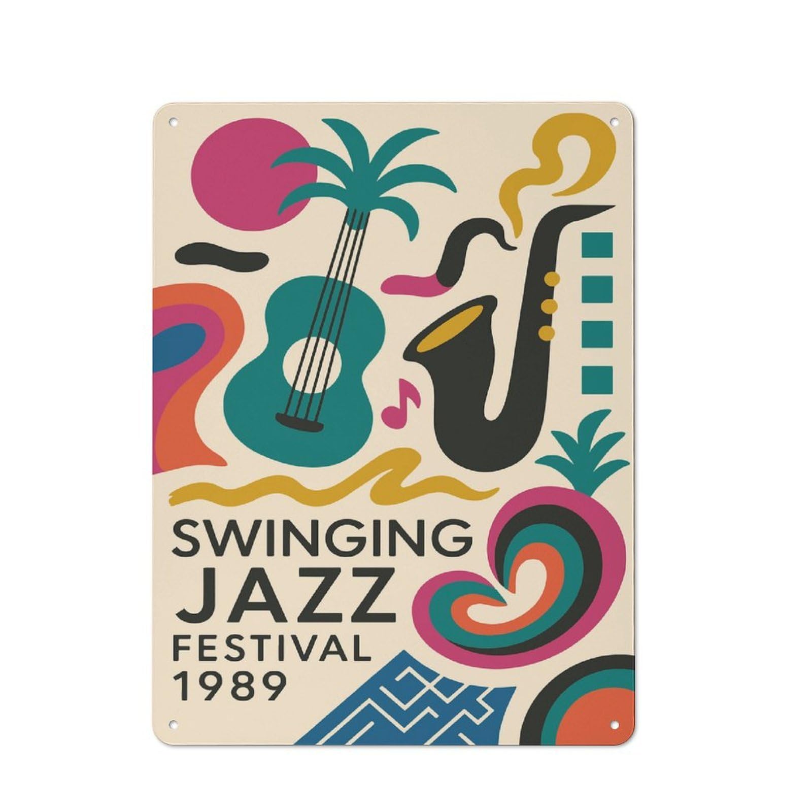 Junmoney Style Tin Wall Plaque 40X30cm With Swinging Jazz Festival 1989 For Guest Room Or Hallway, For Updating Guest Room And Hallway After Moving