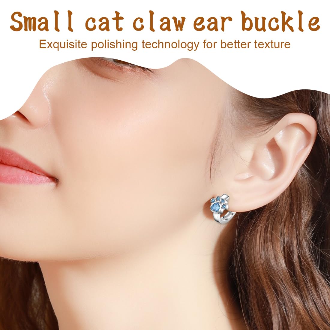 Aretes de pata de gatos con diseño huella Cristal Circonita, Joyería Elegante para niña, Azul Brillante