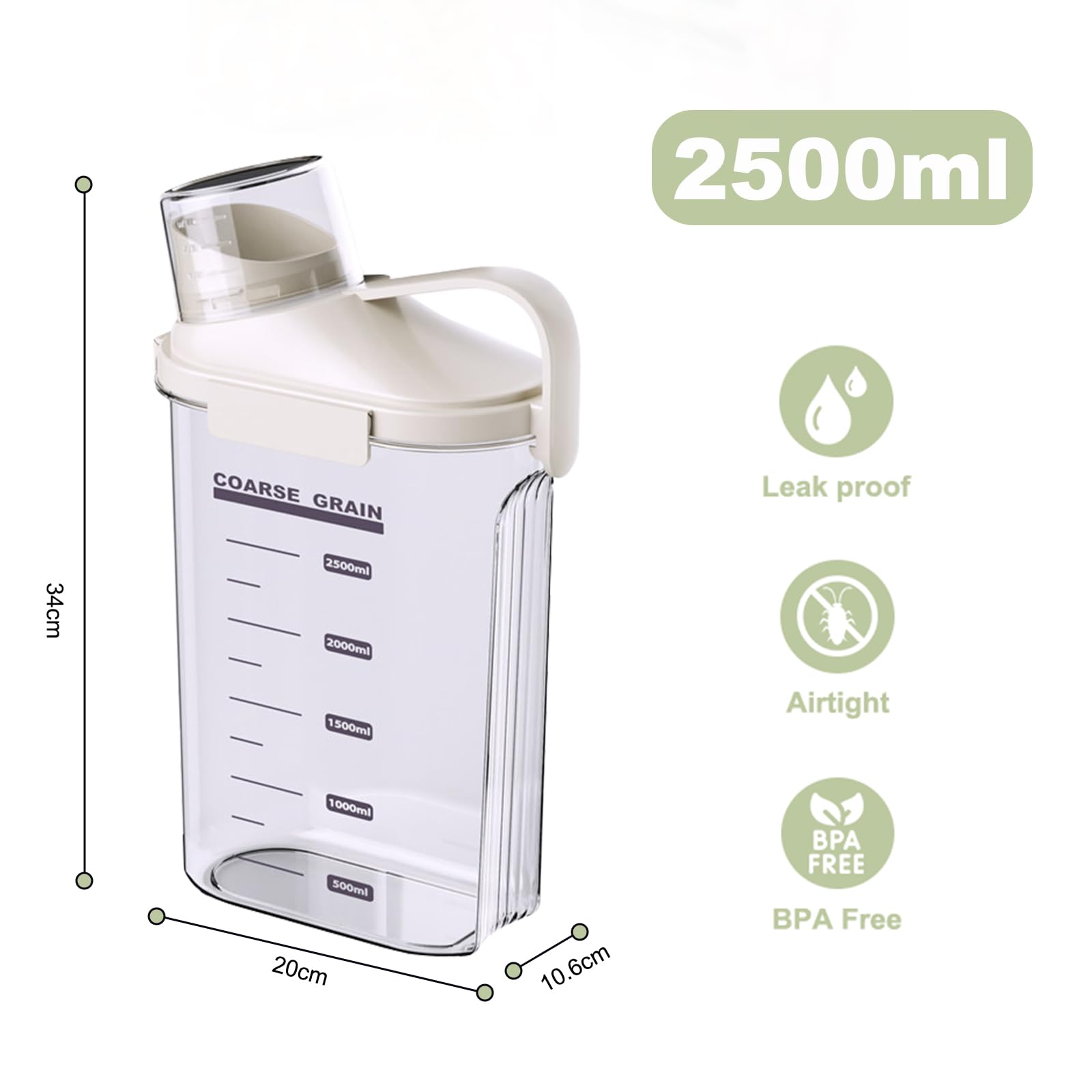 LANGMINGDE 2 recipientes de almacenamiento de cereales de 2.8 l/95 onzas, recipientes de plástico transparente para almacenamiento de alimentos secos con tapas y taza medidora, recipientes de
