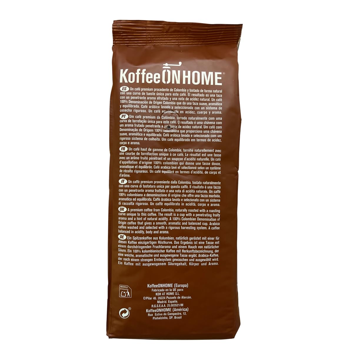 KoffeeONHOME Café en Grano 100% Arábica, Colombia Mocatán, Tueste Natural, 2 Paquetes de 1 kg - 2 kg