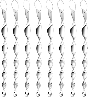 12 Pack Silver Spiral Bird Repellent Reflective Scare Rods, Hanging Plastic Rod Bird Deterrent Device, Glossy Finish Wind Spinner Scare Animals Away Outside Patio Lawn Garden Trees Decorations