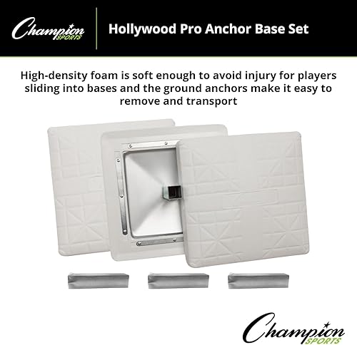 Miniatura 7 de Champion Sports Juego de base de béisbol profesional anclada con puntal atornillado, para todos los niveles de béisbol y sóftbol, juego de 3 bases y