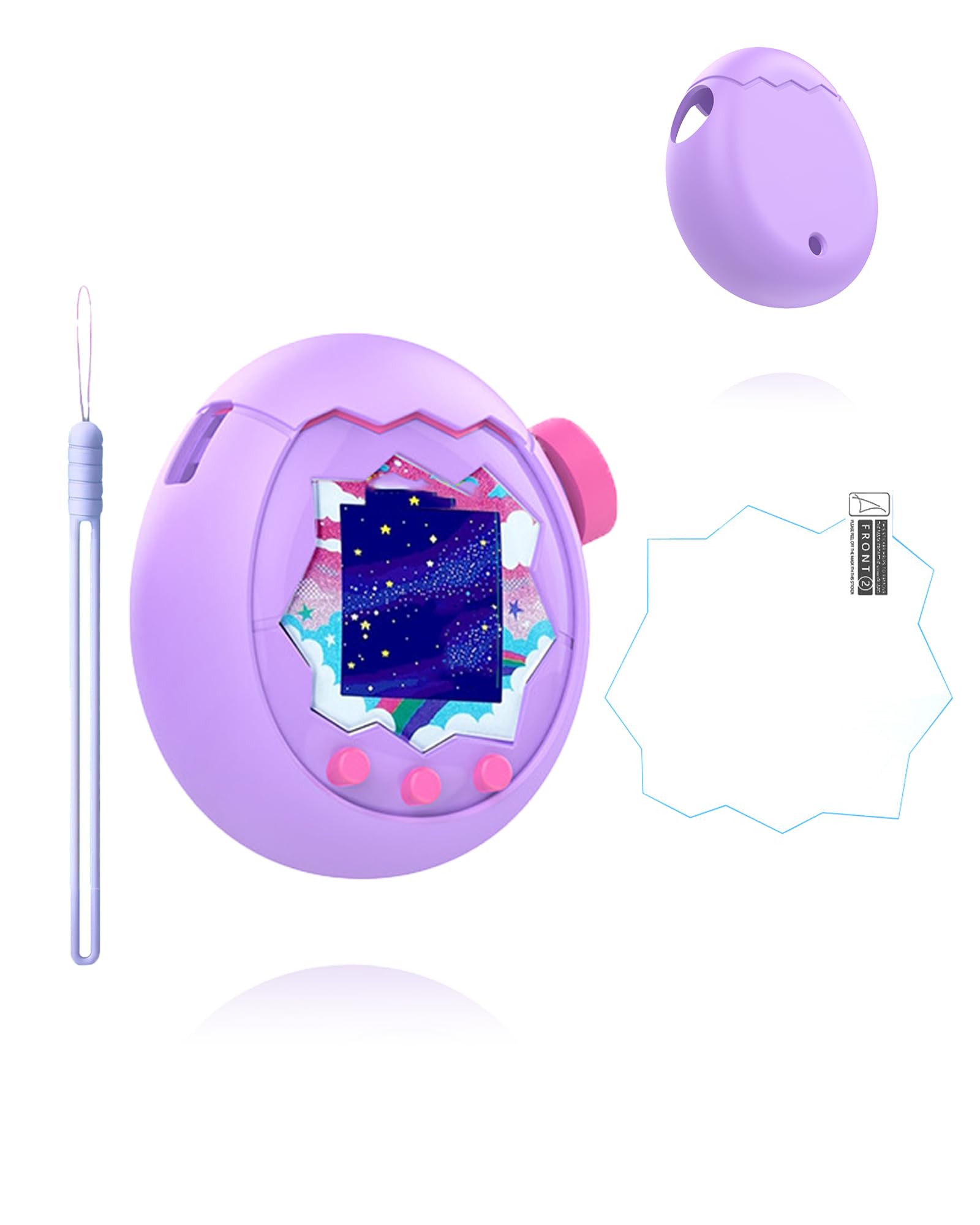 Case for Tamagotchi Paradise, yystao Soft Silicone Protective Cover With Lanyard and TPU Screen Protector, Dustproof, Anti-Scratch & Anti-Drop, Purple
