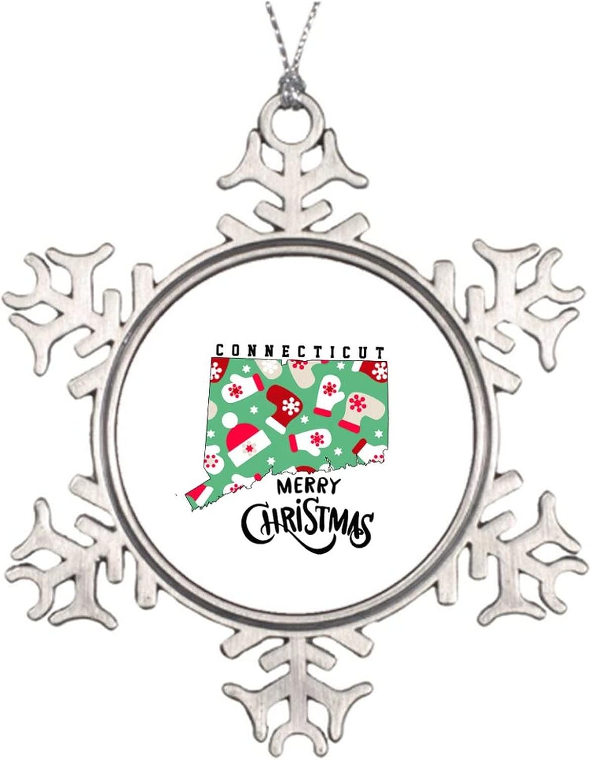 Connecticut Snowflake Pewter Christmas Ornament USA State Ornament Christmas Tree Decoration Holiday Hanging Pendant Keepsake Xmas Gift Exchange Idea Connecticut Souvenir 3-Inch