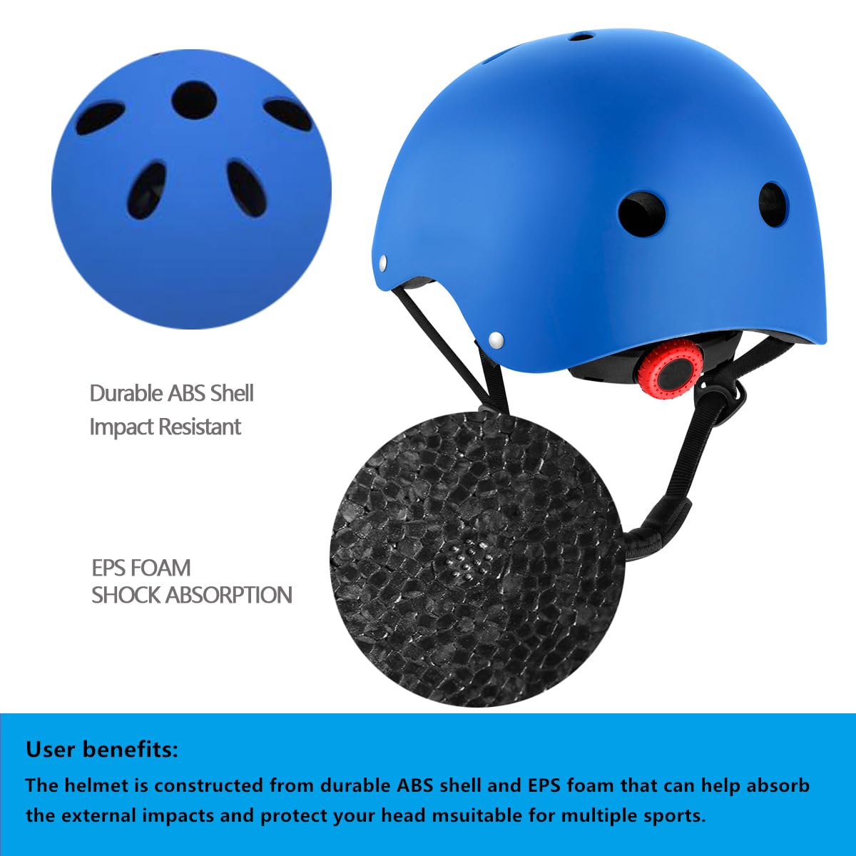 Casco de bicicleta para niños de 2 a 14 años, casco de seguridad ajustable con equipo de protección, cascos de monopatín con rodilleras, coderas, muñequeras (azul, S (para edades de 2 a 8 años) 5