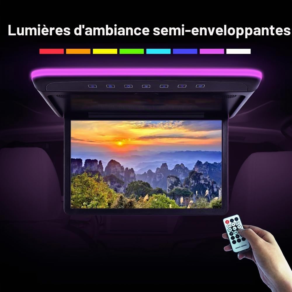 Moniteur de voiture 10,1 pouces 1080p vidéo HD numérique TFT écran large écran ultra-mince monté voiture toit rabattable lecteur HDMI IR FM USB