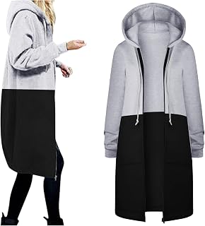 HERSIL Sweat Jacket Women's Long Open Hoodie Casual Full Zip Shirt Sweat Jacket T-Shirt with Pocket Slim Fit Coat Sweat Jacket Women Black