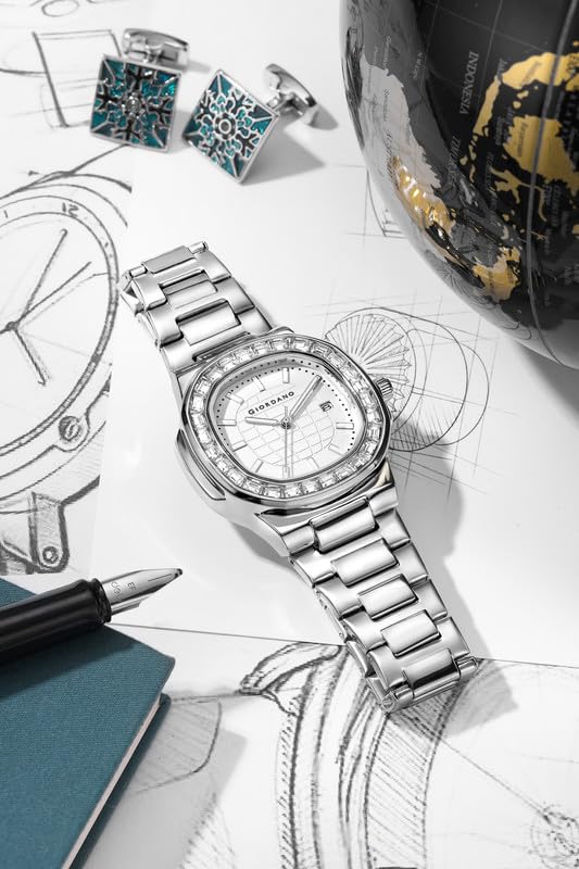 Image of Giordano Luxury Watch for Men with Textured Dial, Crystal Bezel, Date Display and Stainless Steel Strap